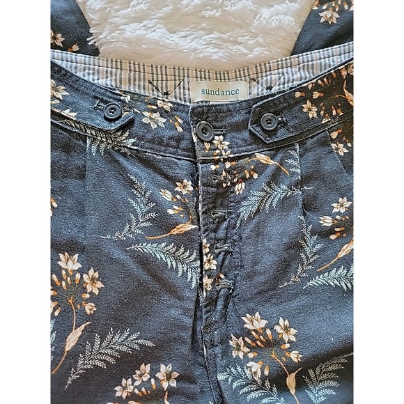 Sundance Pleated Button Fly Pants Breezy Benicia Blue Floral Linen Blend SZ P6 - Picture 4 of 9